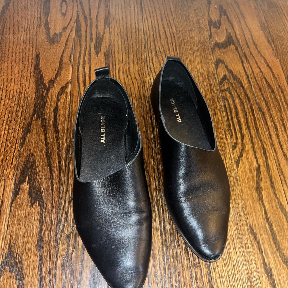 Black Women's Black Leather Loafers - Picture 1 of 5